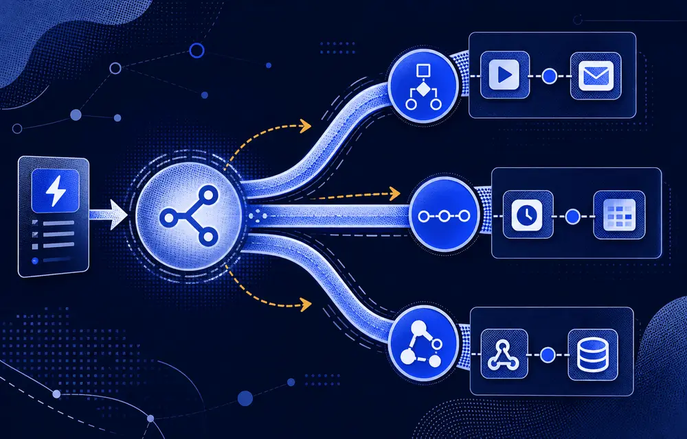 Automation workflows branching into three Zapier alternative paths